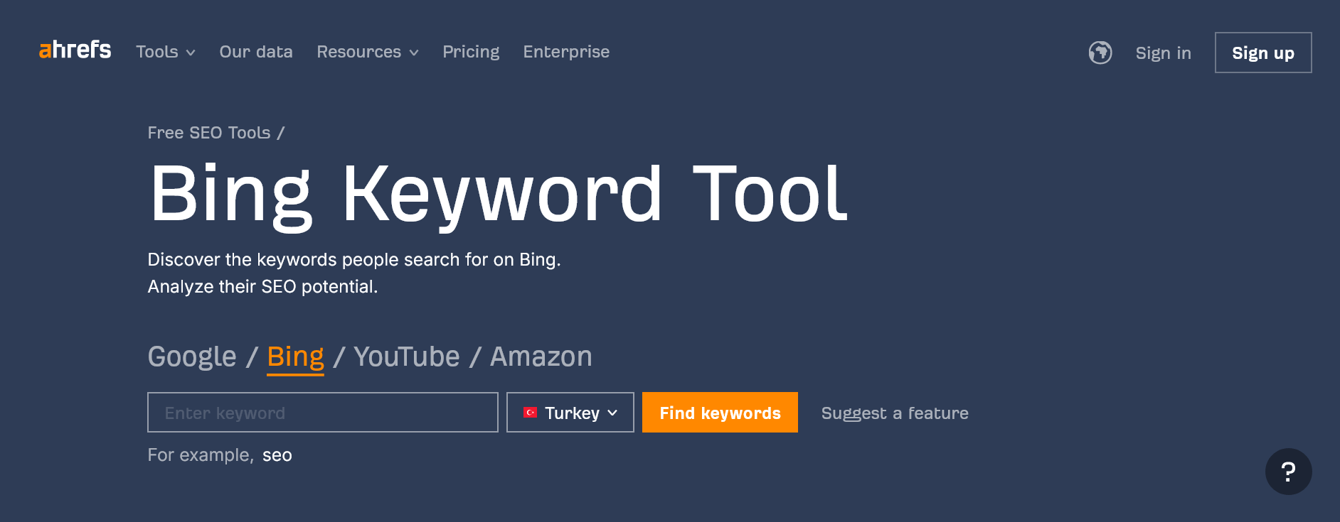Ahrefs Bing Keyword Tool